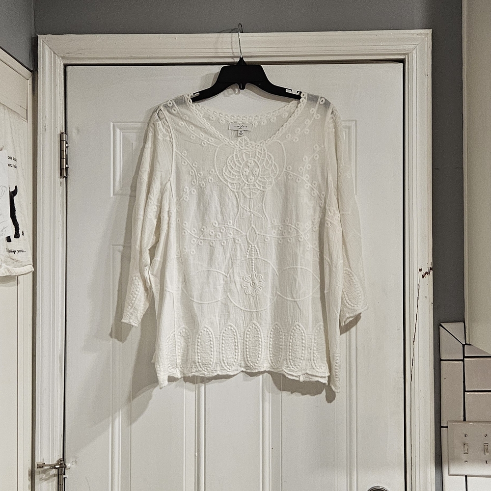 New Directions Cream Embroidered Blouse